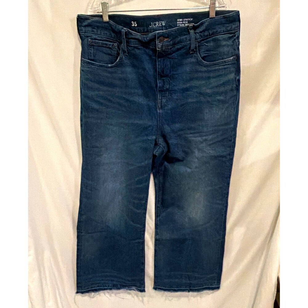J.Crew Women's High-Rise Semi-Stretch Denim Trouser Jeans Blue Wash Size 35
